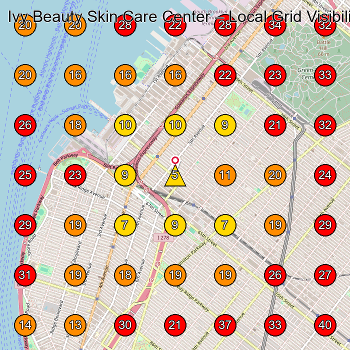 Ivy Beauty Skin Care Center GeoGrid visibility map for Massage Spa in Brooklyn
